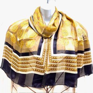 Unused Yves Saint Laurent Lg 64" x22" 100% silk Chiffon-Satin , gold ,  black (5